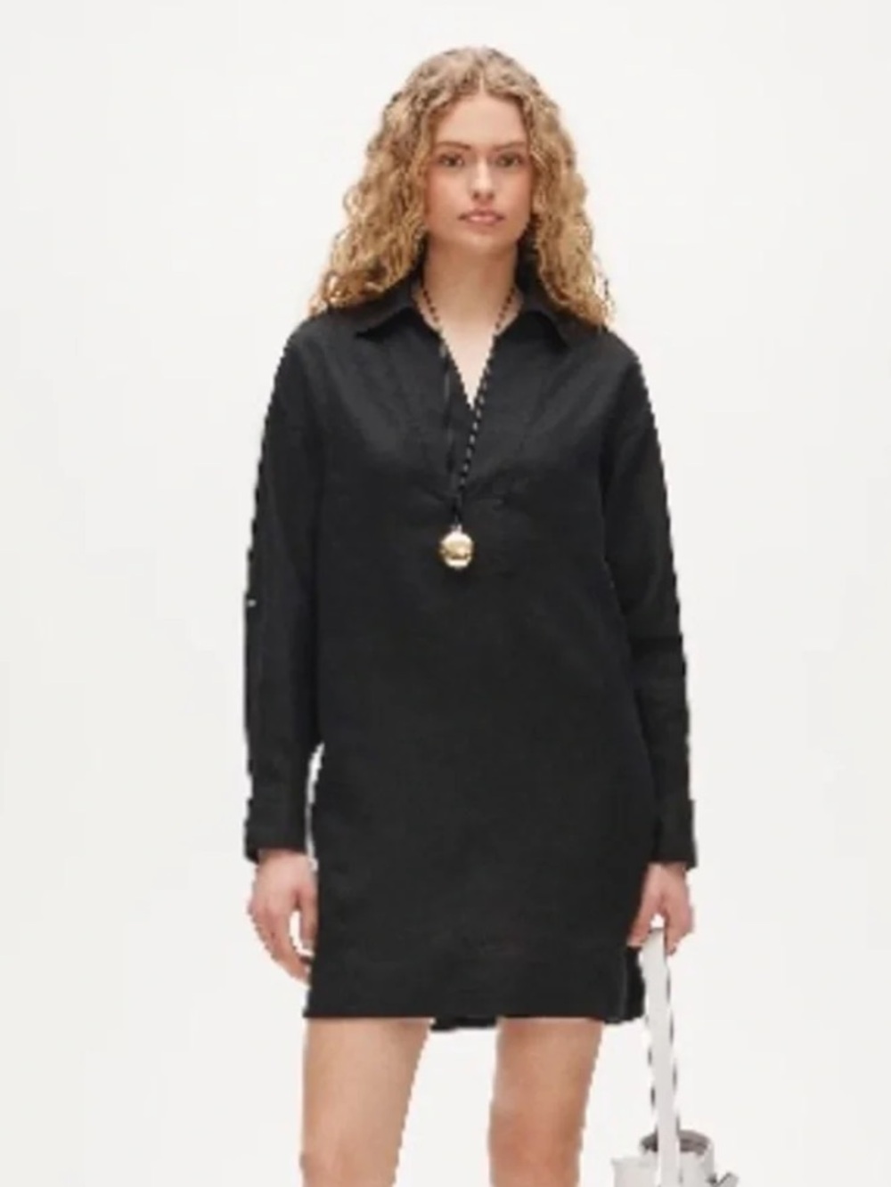 J.crew Womens black linen v neck long sleeve popover tunic S CS981